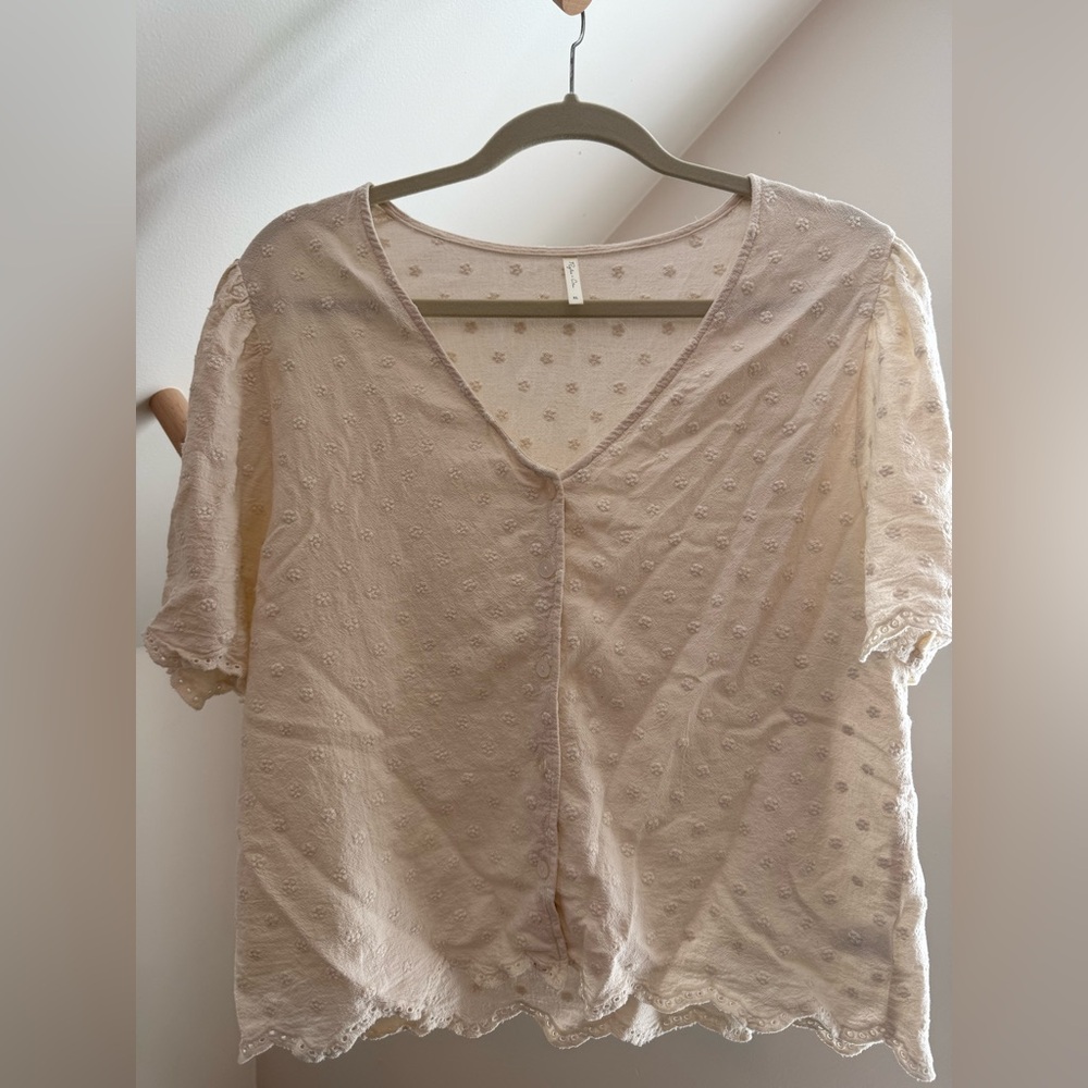 Rylee + Cru Cream Embroidered Textured Floral Top